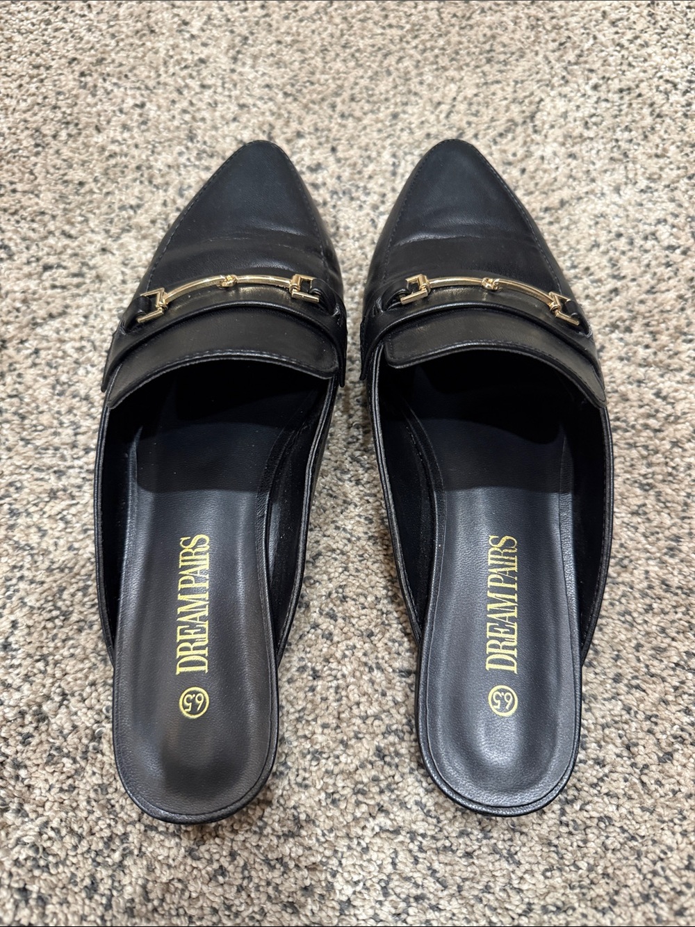 Dream Pairs Black Pointed-Toe Slip-On Mules with Gold Accent